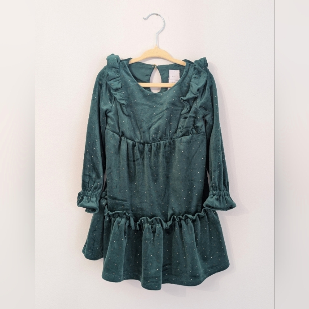 Tahari Green Velvet Dress with gold studs size 2T and 7